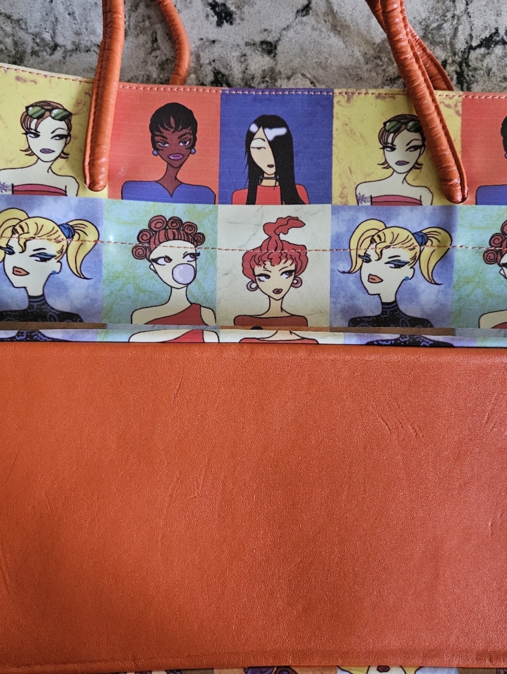 Retro Pop Art Fiesole Large Tote Bag European Brand Rare NWOT Womens Faces